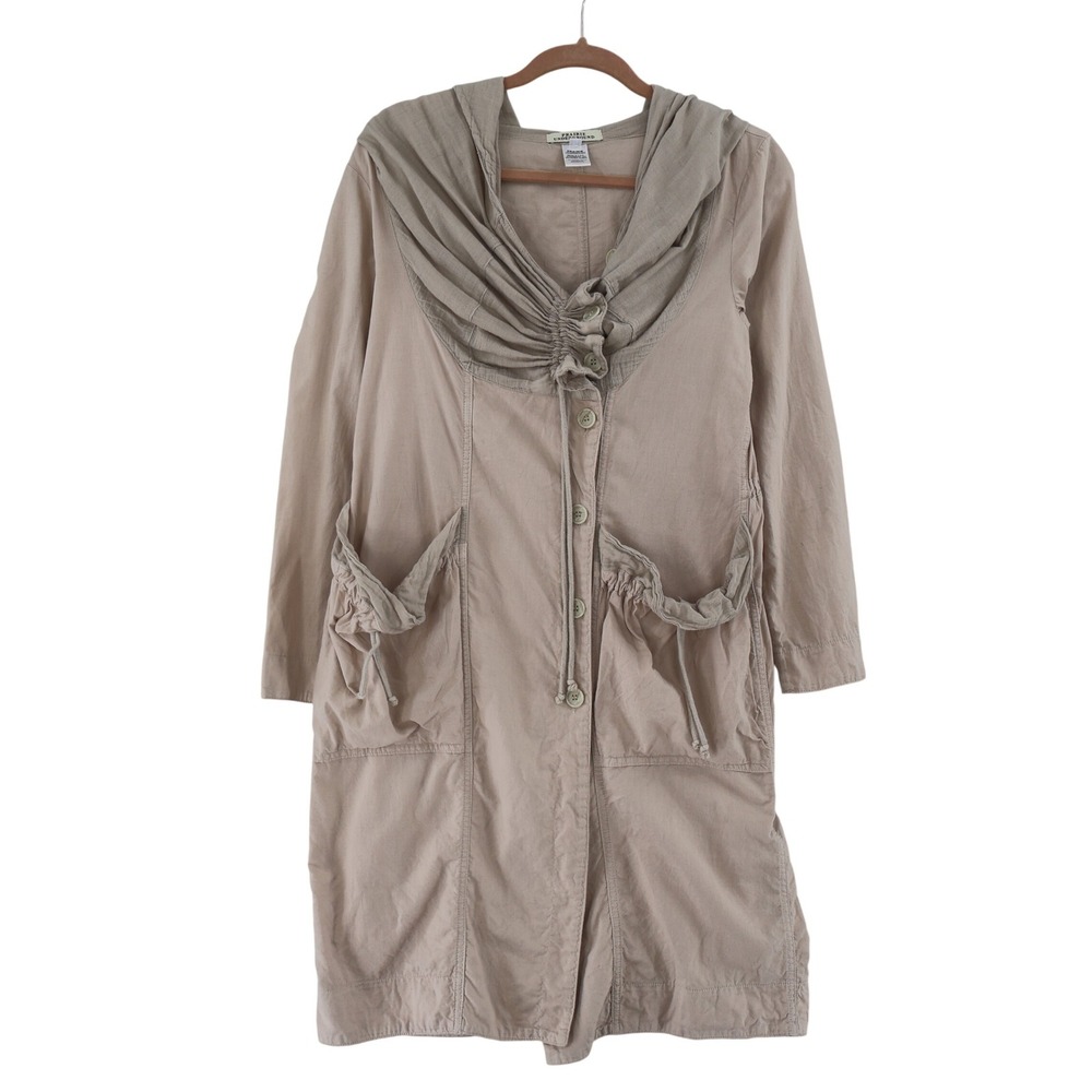 Prairie Underground Trench Hoodie Women Small Tan Utility Lagenlook Boho Organic